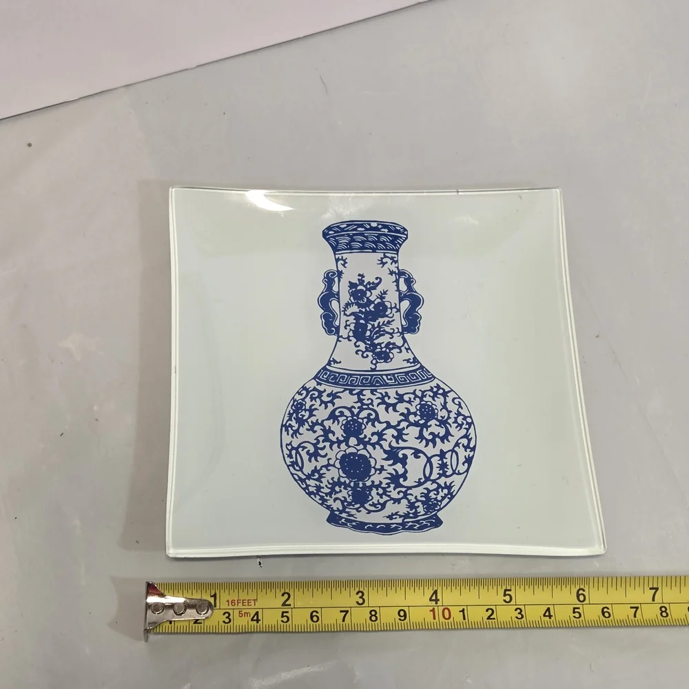 Hobby Lobby Blue and White Ceramic Decorative Plate with Vase Motif